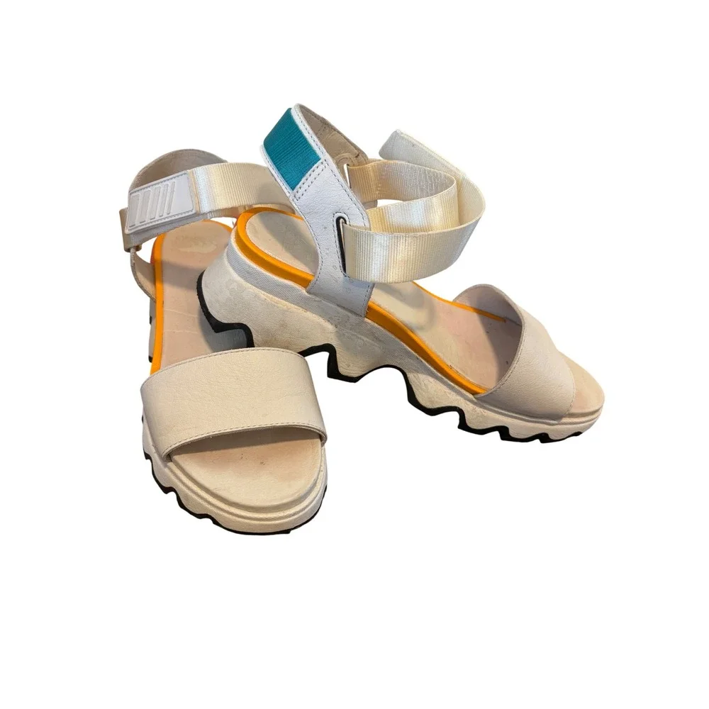 Sorel Kinetic Sandal Sea Salt White Orange Teal Platform Womens 9.5